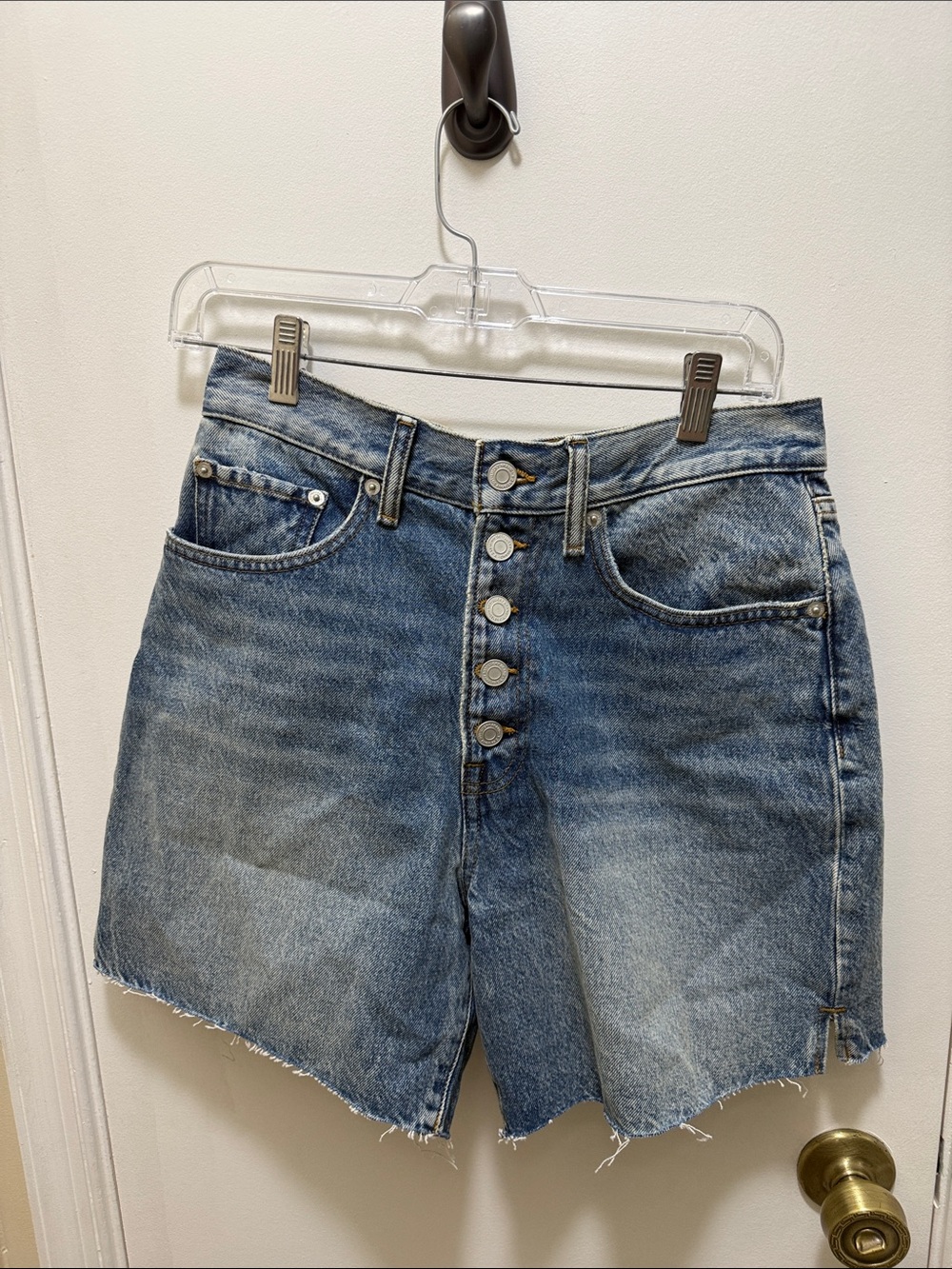Lucky Brand Washed Blue Button-Fly Denim Traveler Shorts